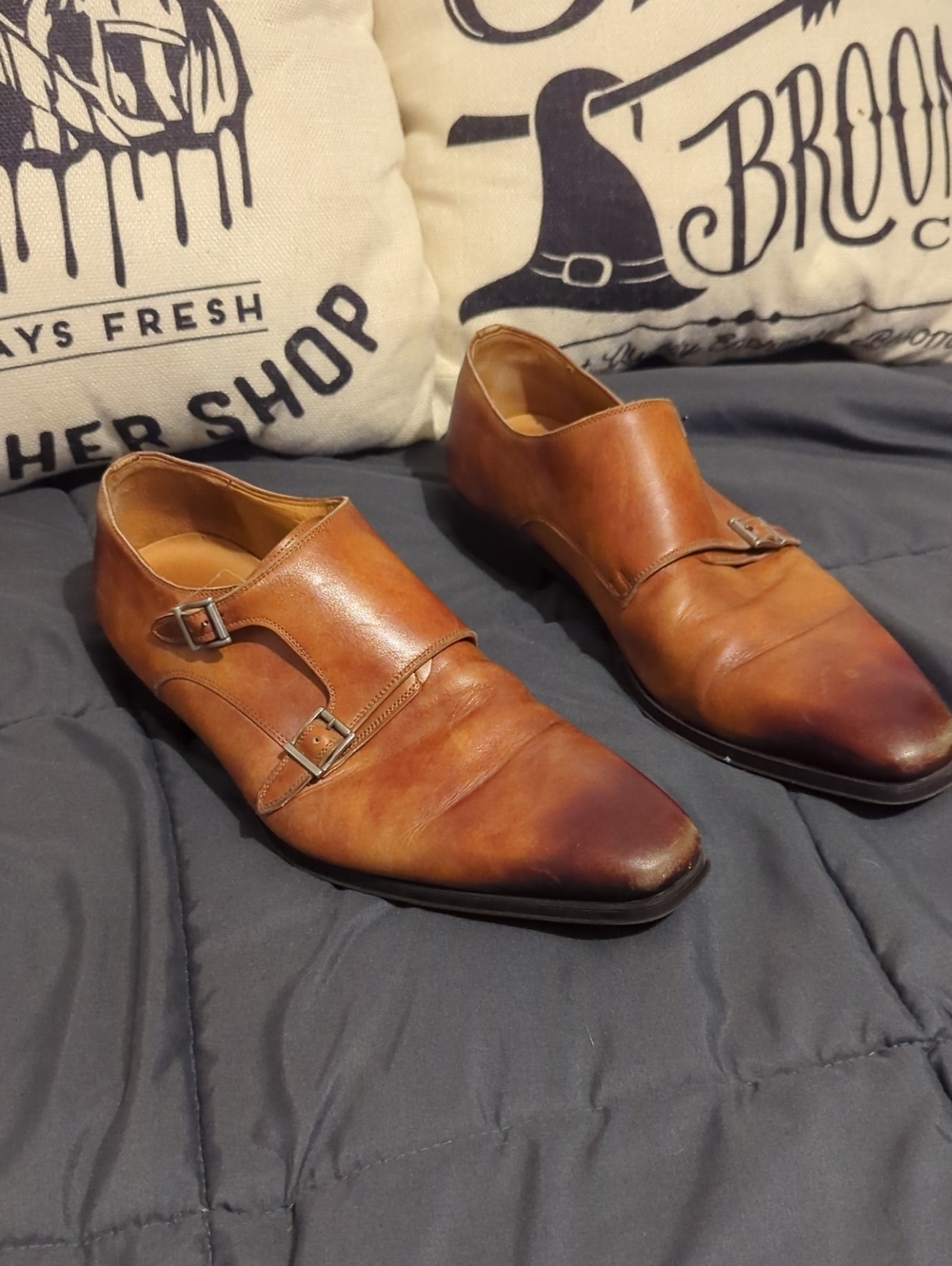 Magnanni Men's Double Monk Strap Leather Shoes - Brown Tan Size 43 Euro 11 US